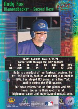 1998 Pacific Online - Web Cards #39 Andy Fox Back