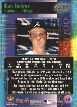1998 Pacific Online - Web Cards #58 Alan Embree Back
