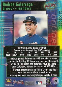 1998 Pacific Online - Web Cards #59 Andres Galarraga Back