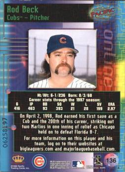 1998 Pacific Online - Web Cards #136 Rod Beck Back