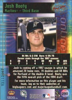 1998 Pacific Online - Web Cards #290 Josh Booty Back