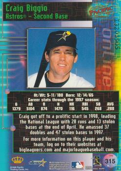 1998 Pacific Online - Web Cards #315 Craig Biggio Back