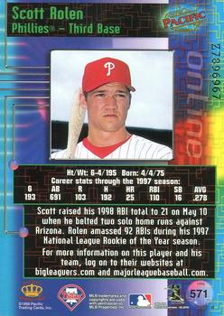 1998 Pacific Online - Web Cards #571 Scott Rolen Back