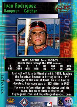 1998 Pacific Online - Web Cards #743 Ivan Rodriguez Back