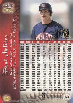 1998 Pacific Paramount - Copper #63 Paul Molitor Back