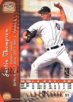 1998 Pacific Paramount - Red #51 Justin Thompson Back