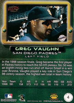 1998 Pacific Home Run Heroes #4 Greg Vaughn Back