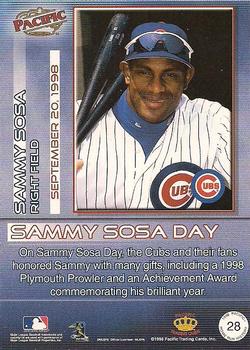1998 Pacific Home Run History #28 Sammy Sosa Back