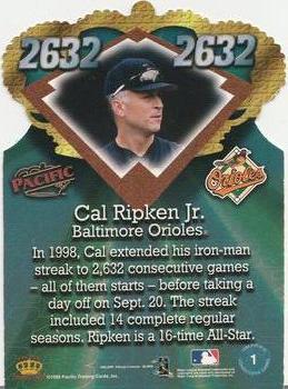 1998 Pacific Home Run History #1 Cal Ripken Jr. Back
