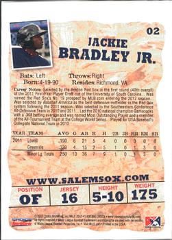 2012 Choice Salem Red Sox #02 Jackie Bradley Jr. Back