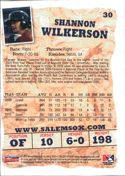 2012 Choice Salem Red Sox #30 Shannon Wilkerson Back