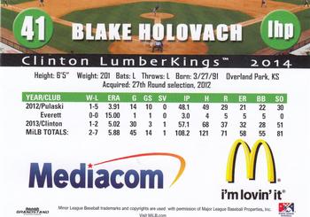 2014 Grandstand Clinton LumberKings #NNO Blake Holovach Back