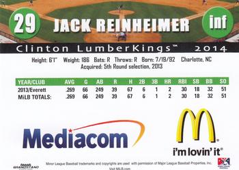 2014 Grandstand Clinton LumberKings #NNO Jack Reinheimer Back