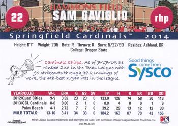 2014 Grandstand Springfield Cardinals SGA #NNO Sam Gaviglio Back