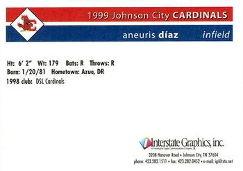 1999 Johnson City Cardinals #NNO Aneuris Diaz Back