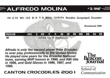 2001 Grandstand Canton Crocodiles #NNO Alfredo Molina Back