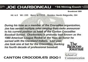 2001 Grandstand Canton Crocodiles #NNO Joe Charboneau Back
