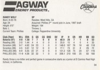 2001 Agway Batavia Muckdogs 1990s Stars #04 Randy Wolf Back