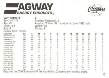 2001 Agway Batavia Muckdogs 1990s Stars #10 Gary Bennett Back