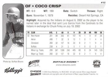 2003 Choice Buffalo Bisons #12 Coco Crisp Back