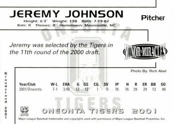 2001 Grandstand Oneonta Tigers #NNO Jeremy Johnson Back