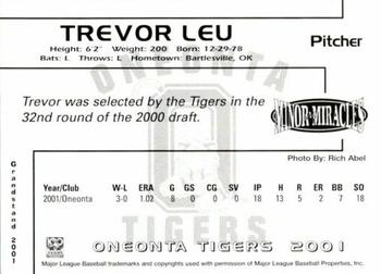 2001 Grandstand Oneonta Tigers #NNO Trevor Leu Back
