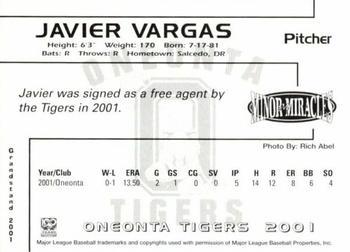 2001 Grandstand Oneonta Tigers #NNO Javier Vargas Back
