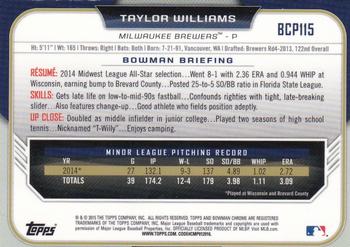 2015 Bowman - Chrome Prospects Blue Wave Refractors #BCP115 Taylor Williams Back