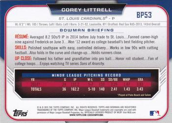 2015 Bowman - Prospects Silver Ice #BP53 Corey Littrell Back