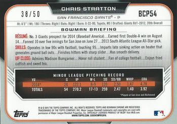 2015 Bowman - Chrome Prospects Gold Refractors #BCP54 Chris Stratton Back