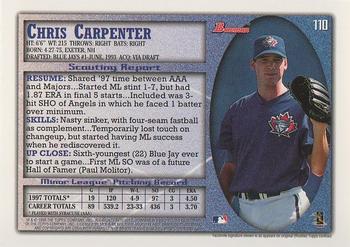 1998 Bowman #110 Chris Carpenter Back