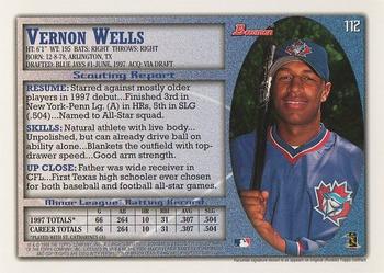 1998 Bowman #112 Vernon Wells Back