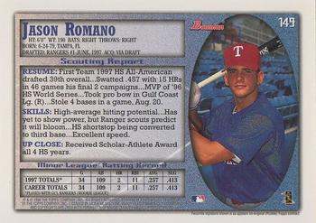 1998 Bowman #149 Jason Romano Back