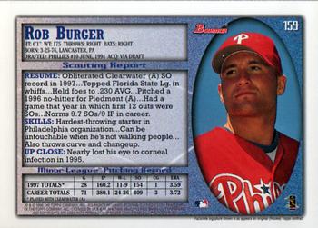 1998 Bowman #159 Rob Burger Back