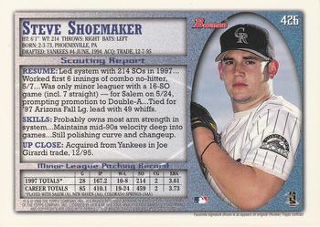 1998 Bowman #426 Steve Shoemaker Back