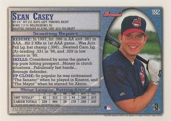 1998 Bowman #182 Sean Casey Back