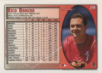 1998 Bowman #239 Rico Brogna Back