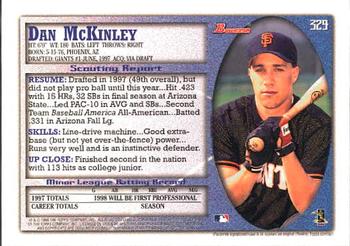 1998 Bowman #329 Dan McKinley Back