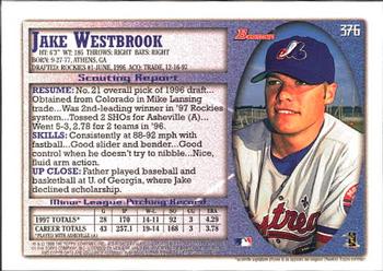 1998 Bowman #376 Jake Westbrook Back