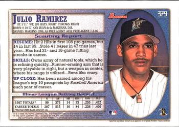 1998 Bowman #379 Julio Ramirez Back