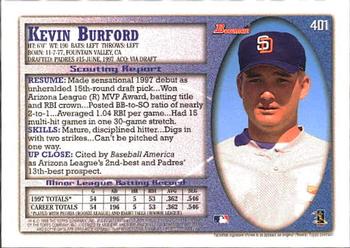 1998 Bowman #401 Kevin Burford Back