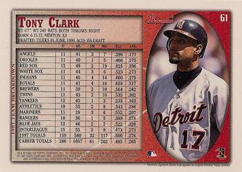 1998 Bowman #61 Tony Clark Back