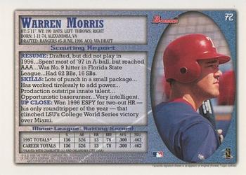 1998 Bowman #72 Warren Morris Back