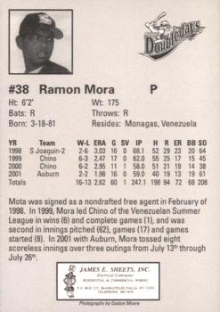 2002 Auburn Doubledays #NNO Ramon Mora Back