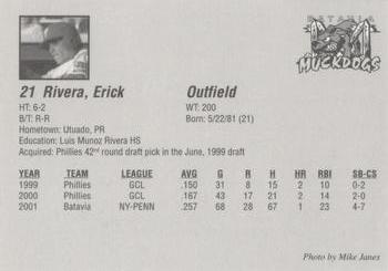 2002 Batavia Muckdogs #21 Erick Rivera Back