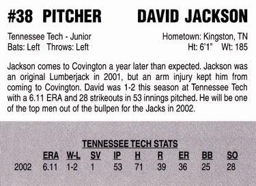 2002 Covington Lumberjacks #NNO David Jackson Back