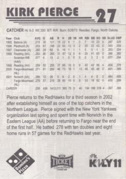 2002 Fargo-Moorhead RedHawks #NNO Kirk Pierce Back