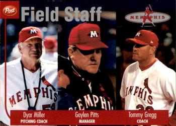 2002 Post Memphis Redbirds #NNO Field Staff (Dyar Miller / Gaylen Pitts / Tommy Gregg) Front