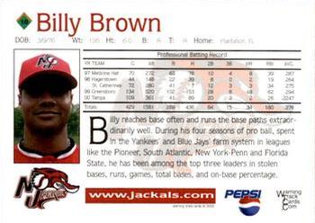 2002 Warning Track New Jersey Jackals #10 Billy Brown Back