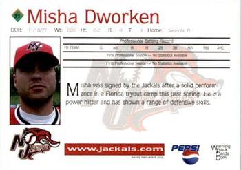 2002 Warning Track New Jersey Jackals #21 Misha Dworken Back